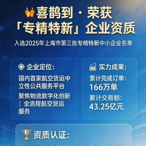 喜鵲到斬獲上海市專精特新認(rèn)定，引領(lǐng)智慧空運(yùn)物流新發(fā)展